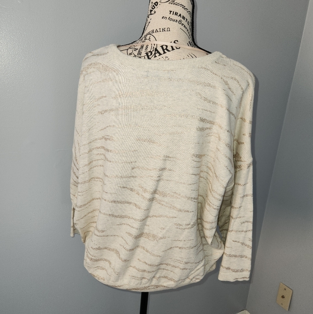 Democracy Women Sweater Pockets Cream Beige 100% Cotton Size Large - Picture 3 of 10